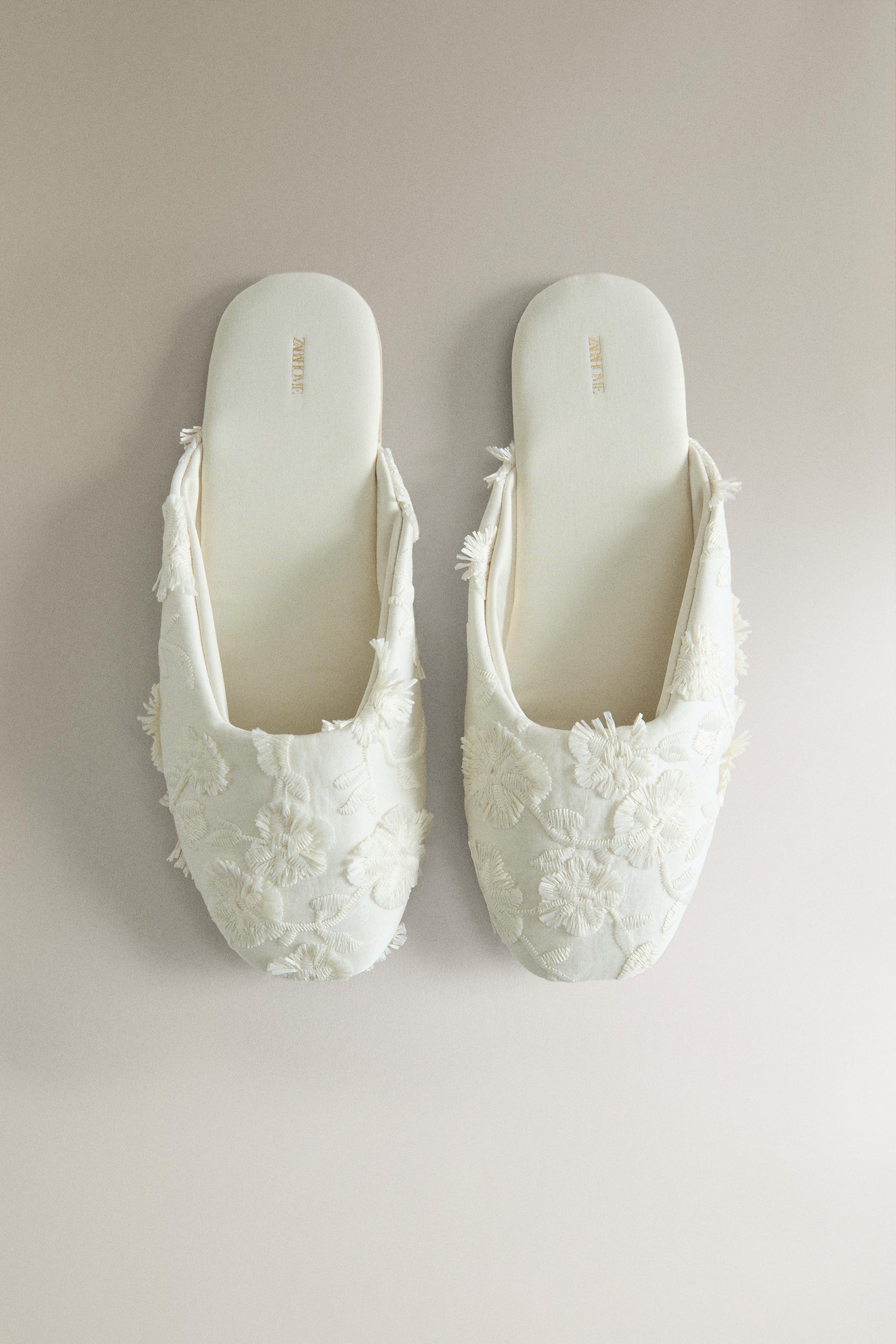 FLORAL MULE SLIPPERS WITH LEATHER SOLE